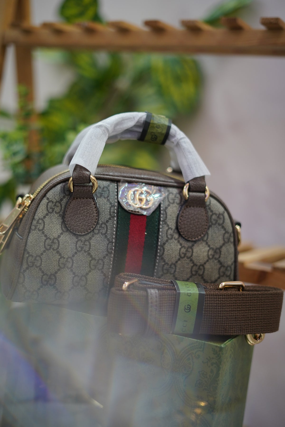 A6. Gucci Heritage Web Boston Satchel