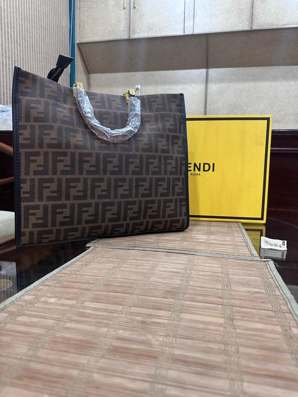 Fendi (With Box) FF Monogram Roma Tote Bag (Brown/Tan)