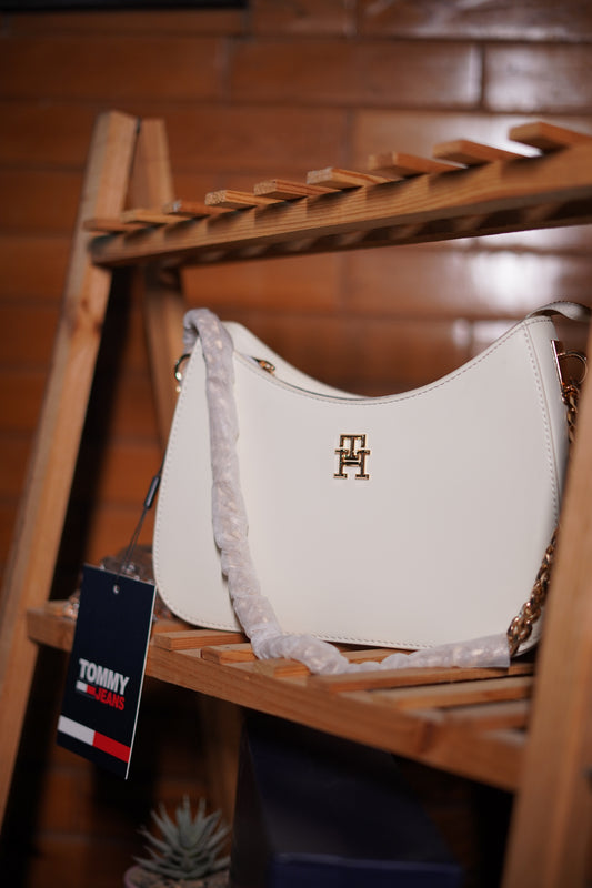 A3. Classic White Crescent Shoulder Bag