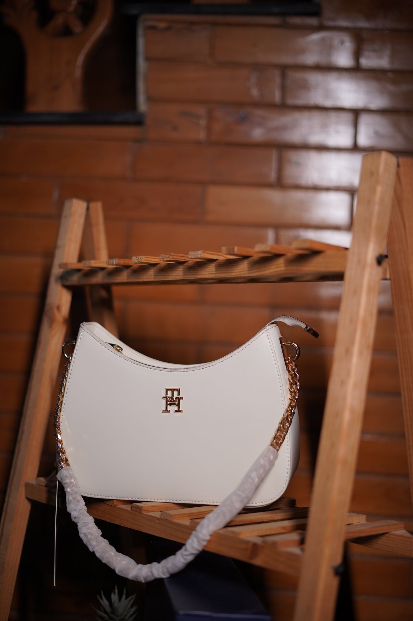 A3. Classic White Crescent Shoulder Bag