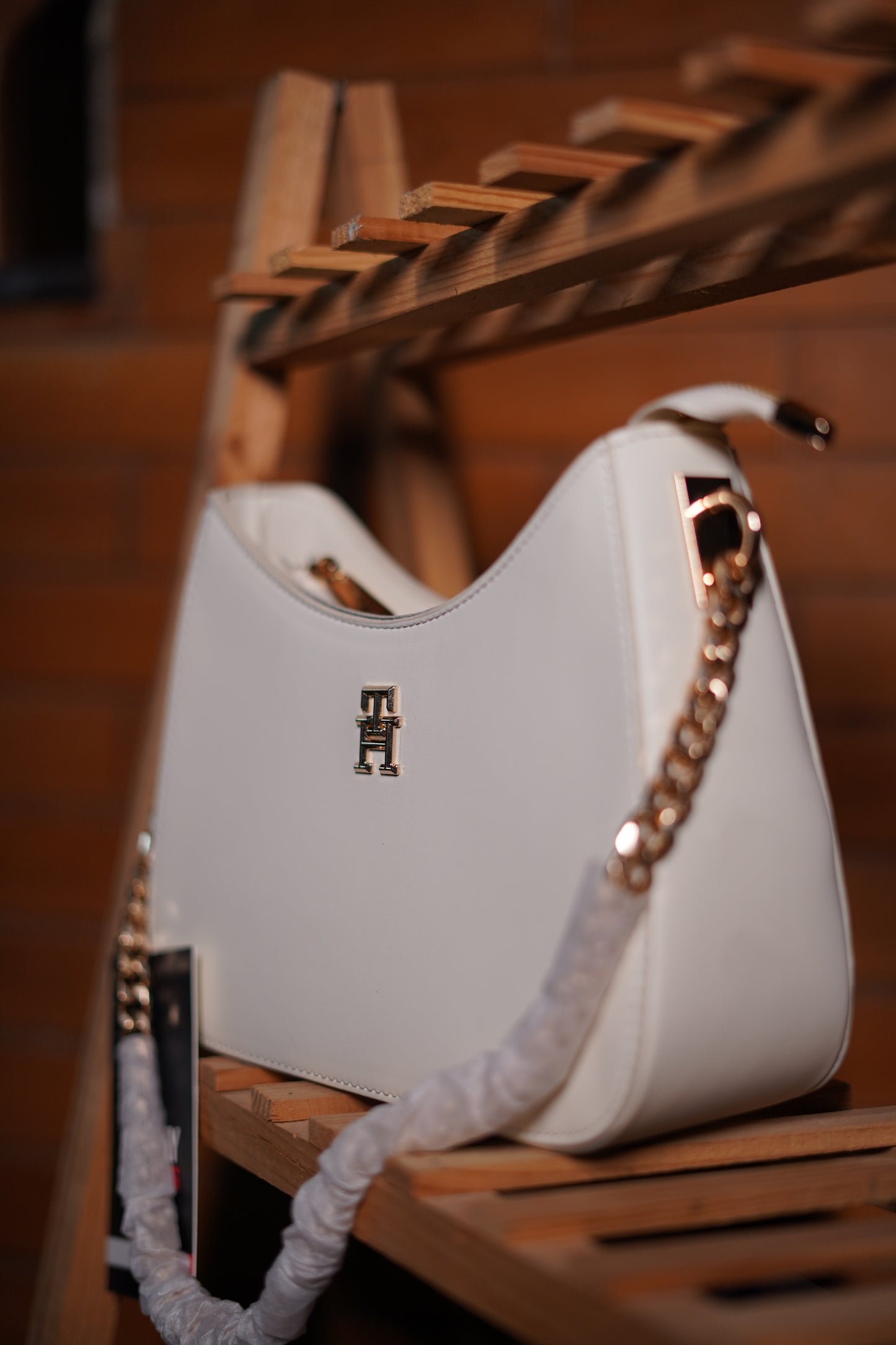 A3. Classic White Crescent Shoulder Bag