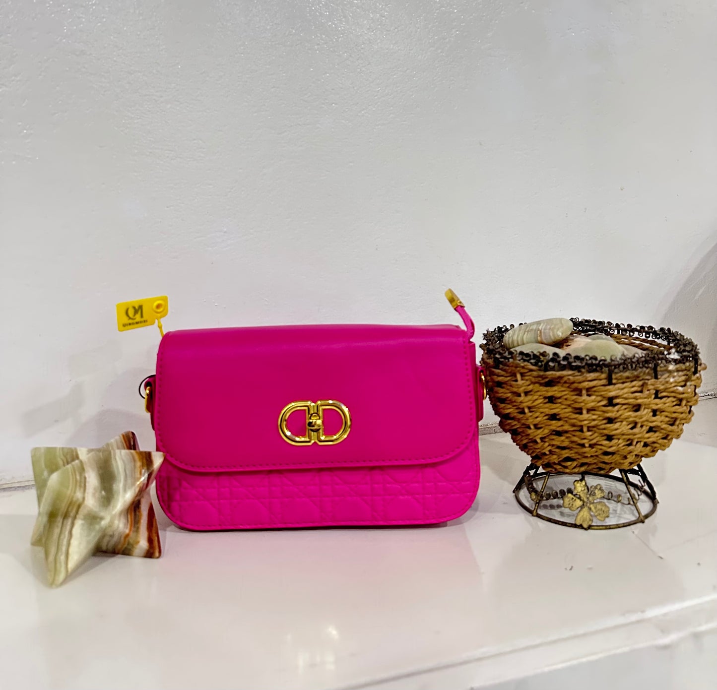 Pink quilted crossbody bag