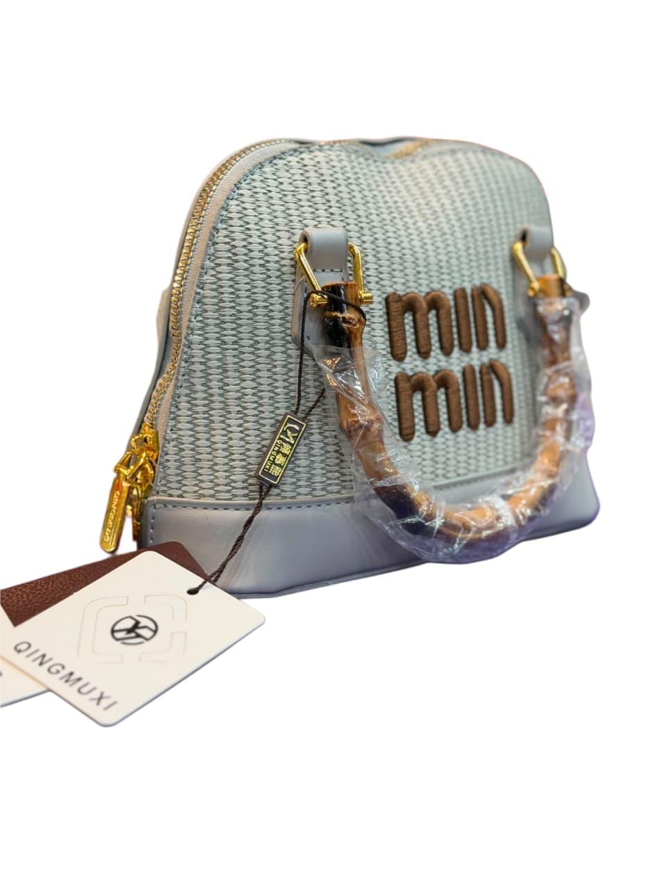 C11. Woven Mini Dome Handbag with Bamboo Handle Accent