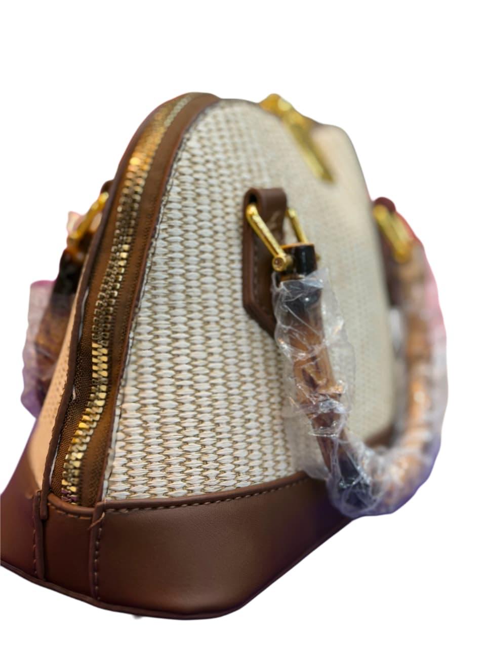 C11. Woven Mini Dome Handbag with Bamboo Handle Accent