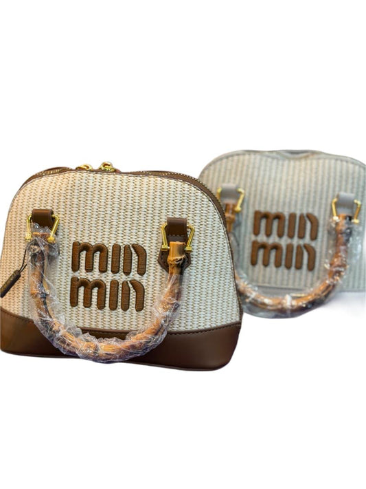 C11. Woven Mini Dome Handbag with Bamboo Handle Accent