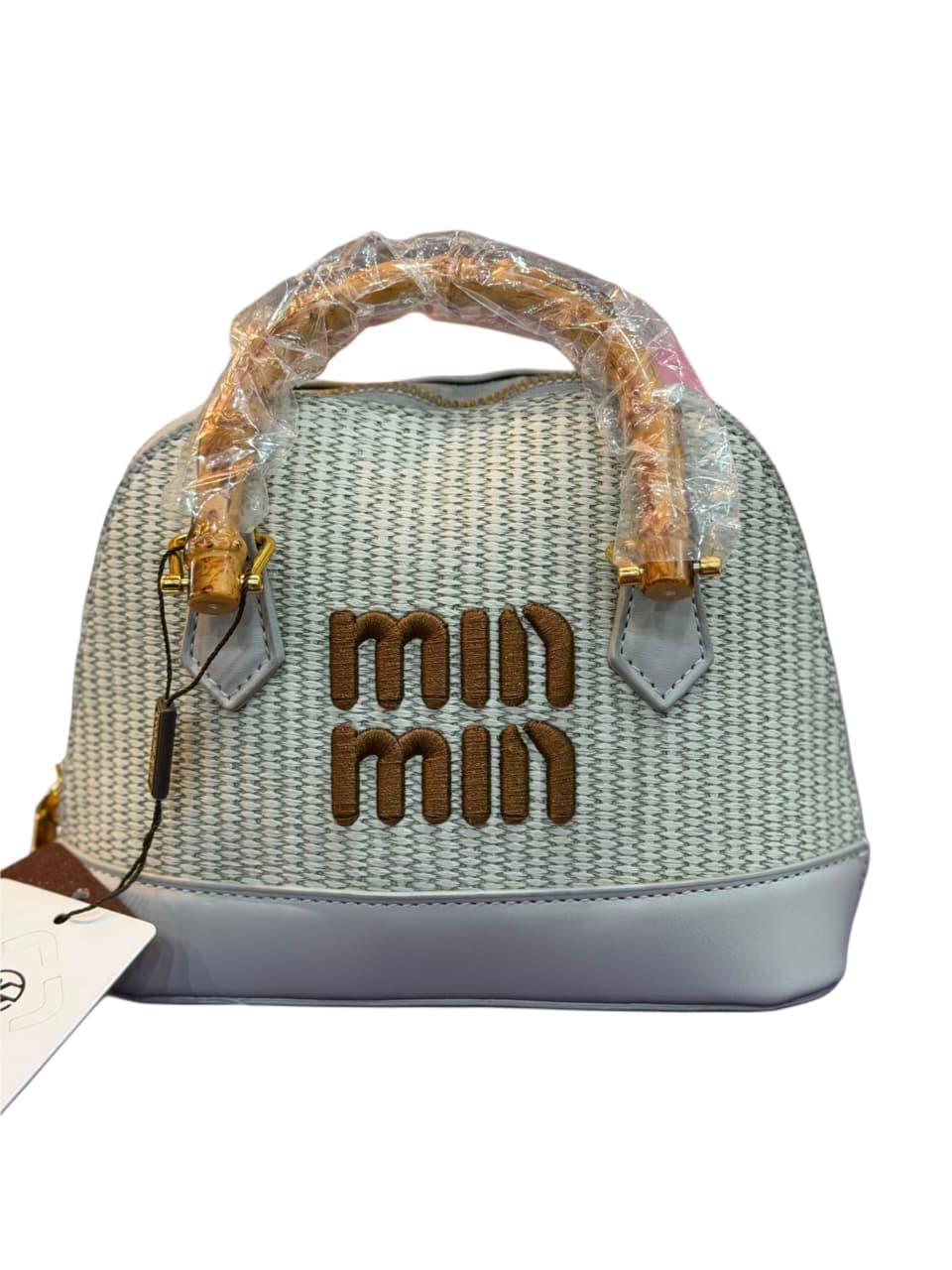 C11. Woven Mini Dome Handbag with Bamboo Handle Accent