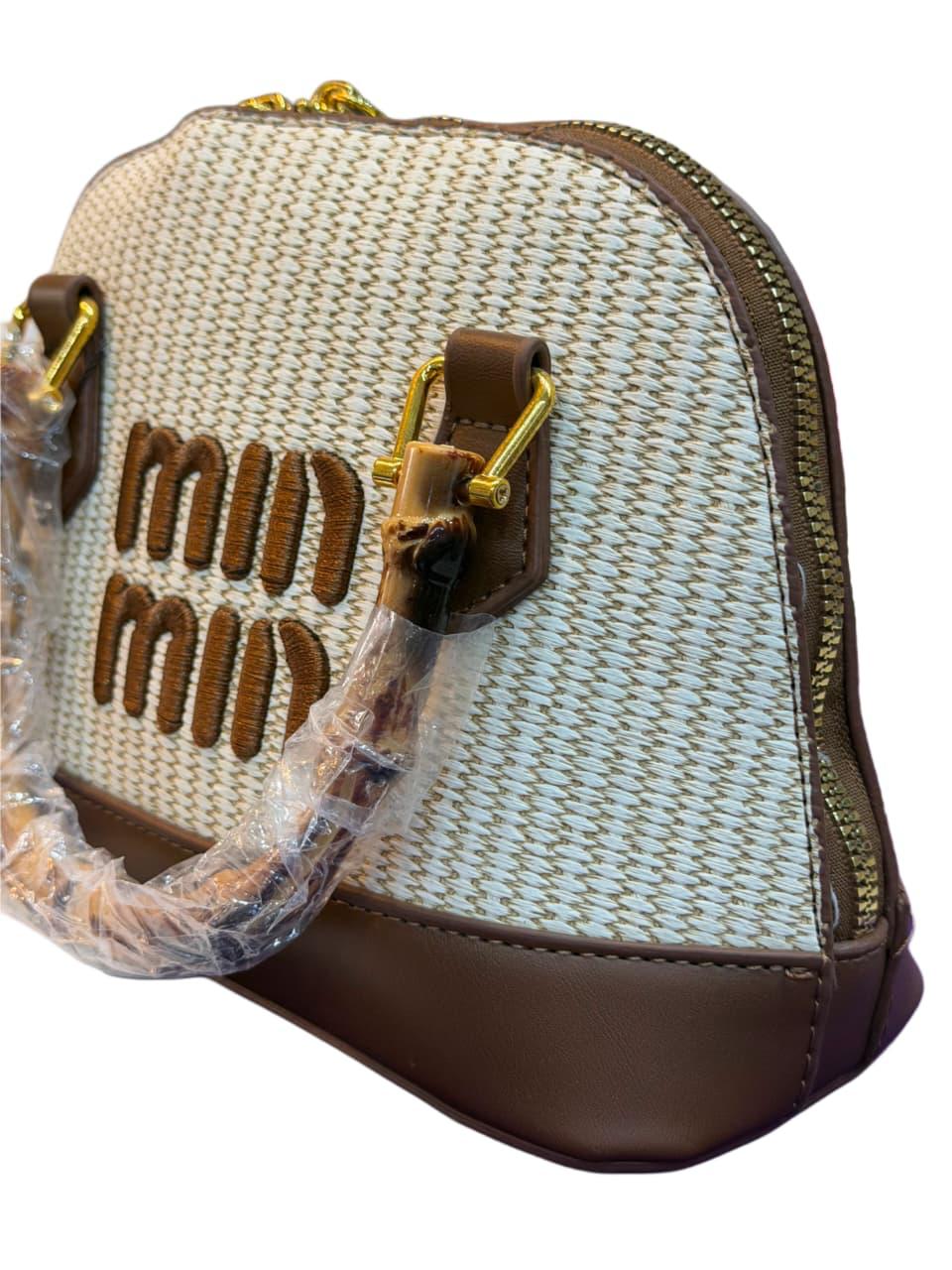 C11. Woven Mini Dome Handbag with Bamboo Handle Accent