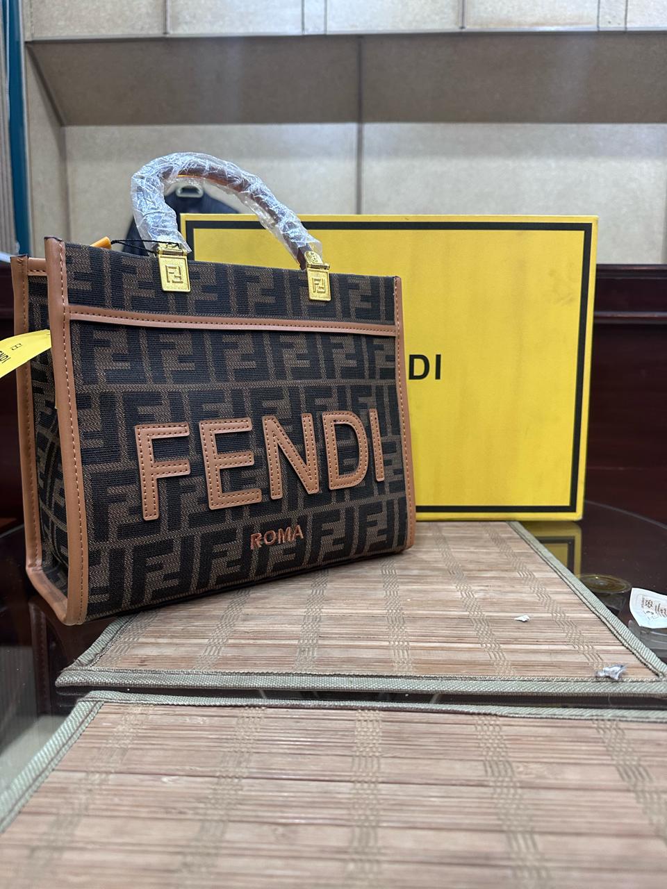Fendi (With Box) FF Monogram Roma Tote Bag (Brown/Tan)